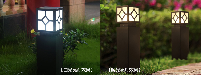 東莞萝莉社APP照明菱形紋方柱形草坪燈白光效果和暖光效果圖片