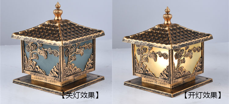 萝莉社APP照明(QDZTD-006)仿古壓鑄鋁迎客鬆柱頭燈開關燈效果