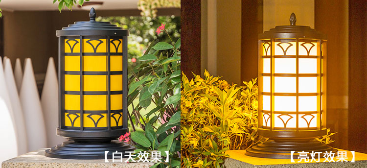 萝莉社APP照明(QDZTD-009)戶外圓柱仿雲石柱頭燈亮燈效果