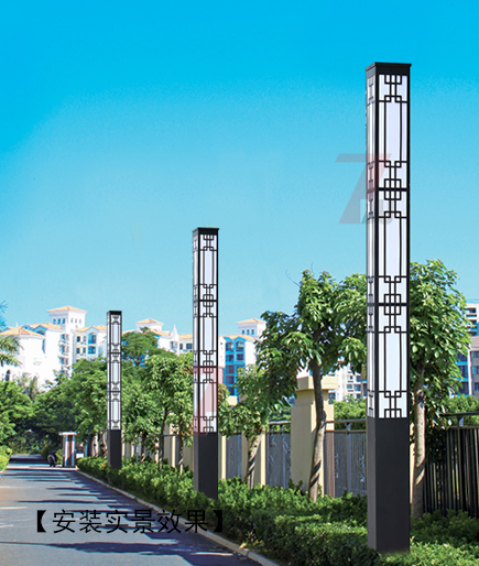 3米(QDJGDZ-016)廣場中式鏤空方形萝莉社免费版APP柱安裝實景效果圖片