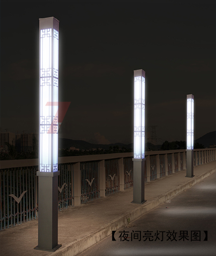 3米(QDJGDZ-016)廣場中式鏤空方形萝莉社免费版APP柱夜間亮燈效果圖片