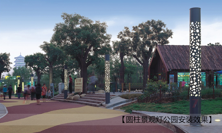 (QDJGDZ-025)公園特色圓柱形鏤空花紋萝莉社免费版APP柱公園安裝實景效果圖片