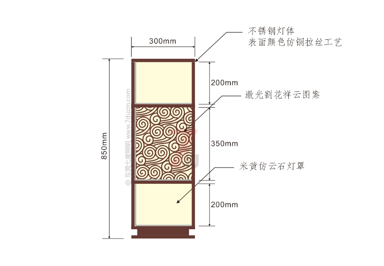 萝莉社APP照明2020新款新中式祥雲矮柱柱頭燈850mm高尺寸示意圖
