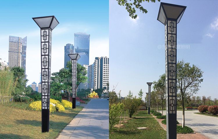公園內安裝QDJGDZ-027-3M中式倒方錐形萝莉社免费版APP柱安裝實景效果